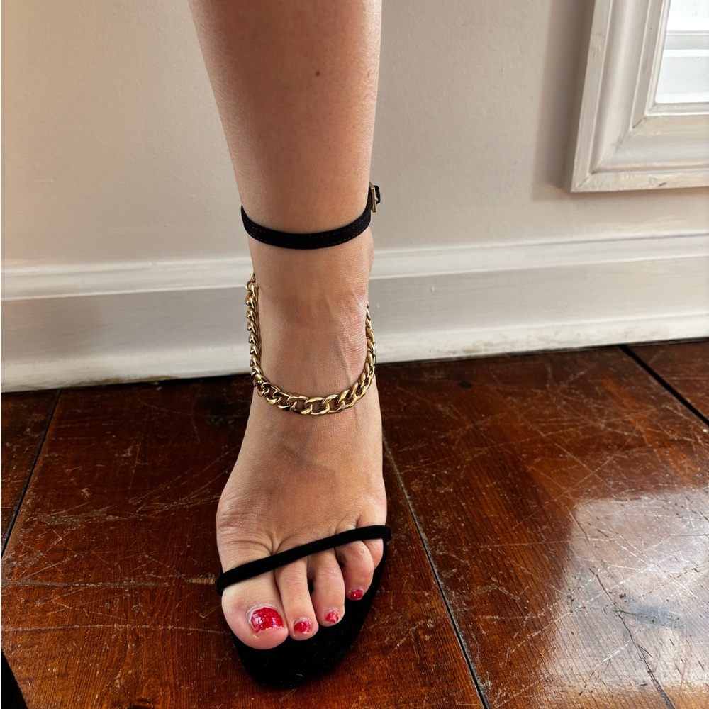 Topshop Black Heels with Gold Chain